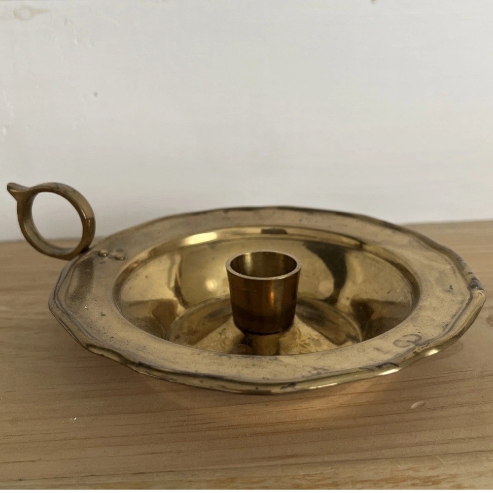 Solid brass vintage chamberstick candle holder